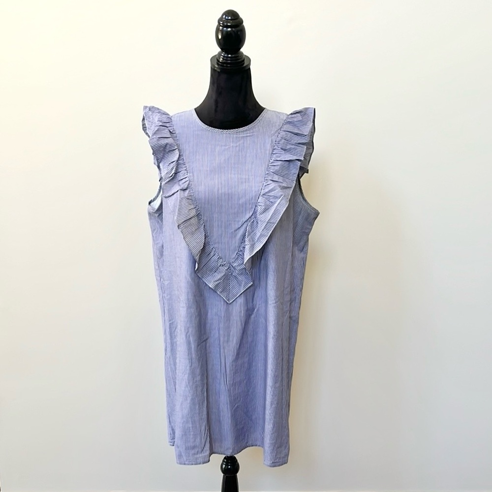 Express Pinstriped Ruffle Dress - Picture 2 of 8